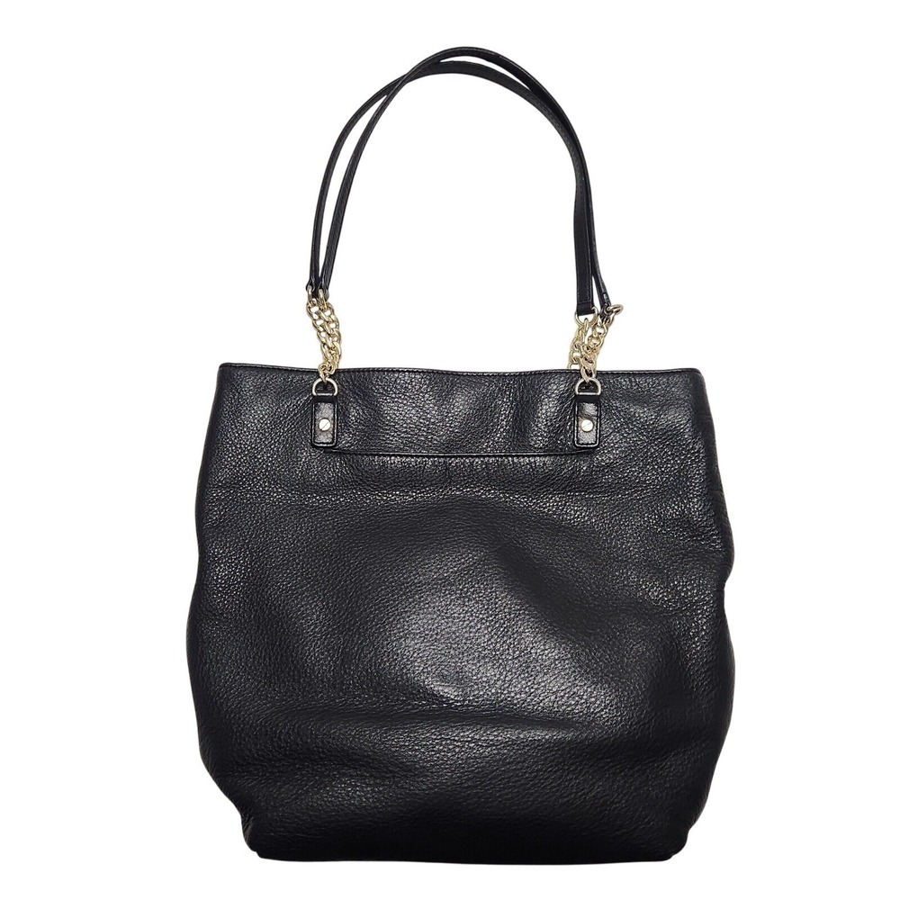Michael Kors Tote Bag Black Leather Shoulder Bag Chain Detail Charm w Dust Cover - Picture 2 of 9